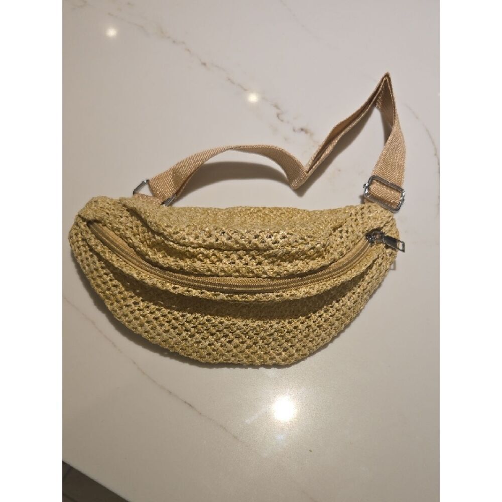 Woven Straw Waist Bag - Natural Beige